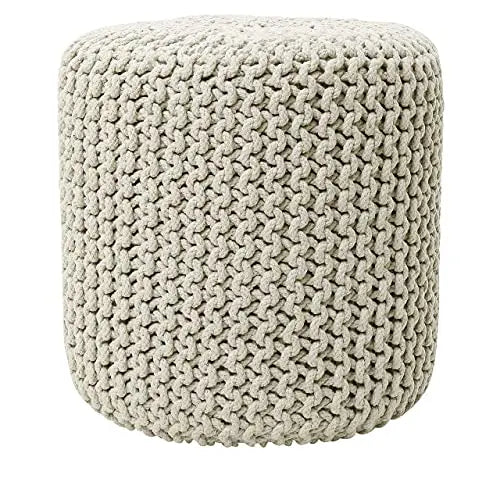 REDEARTH Cylindrical Modern Pouf | Knit Braided Footrest - Ivory REDEARTH