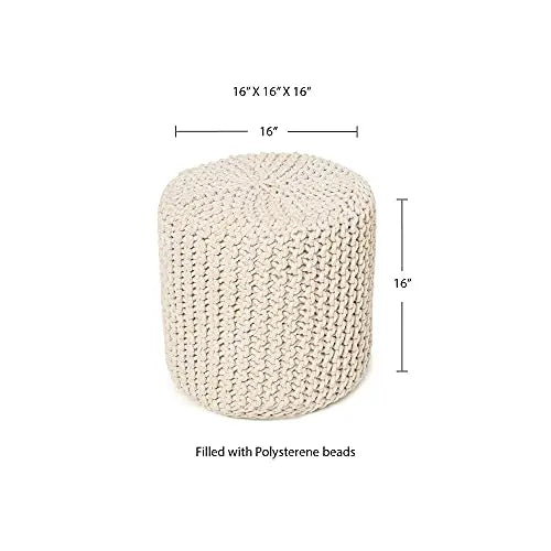 REDEARTH Cylindrical Modern Pouf | Knit Braided Footrest - Ivory REDEARTH