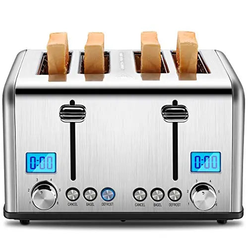 REDMOND 4 Slice Toaster with Bagel Defrost Function, 6 Shade Settings -  Stainless Steel REDMOND