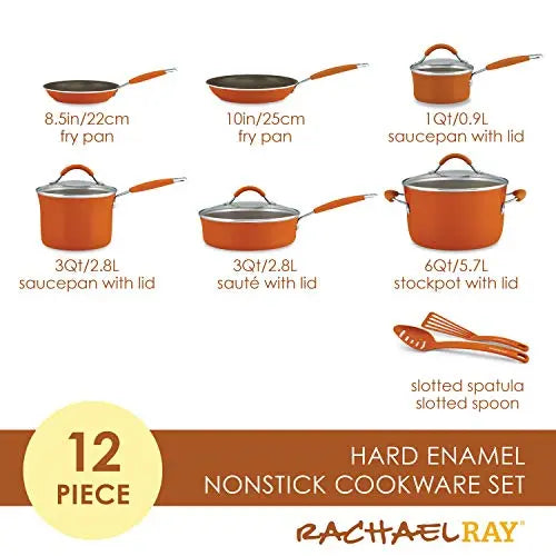 Rachael Ray Cookware Cucina Nonstick 12 Piece Set - Pumpkin Orange Rachael Ray