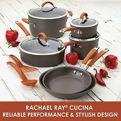 Rachael Ray Cookware Set | Cucina Nonstick Pots and Pans 12 Piece, Gray/Orange Rachael Ray