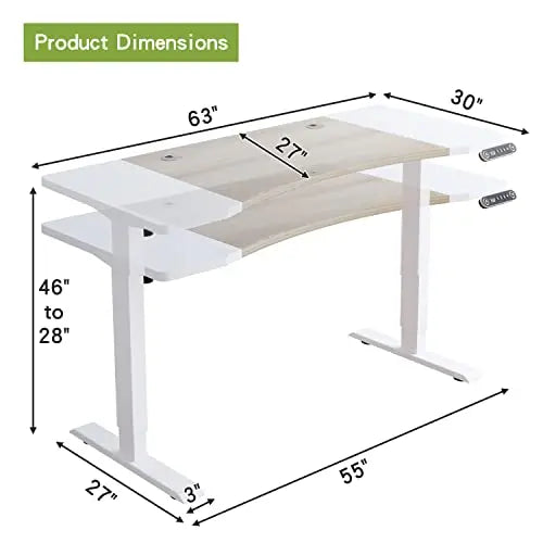 Radlove Standing Desk | Height Adjustable Standing Desk, 63" - White Radlove