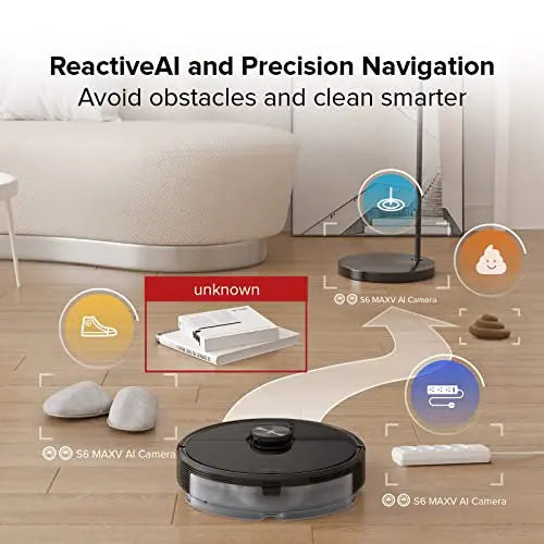 Roborock S6 MaxV Robot Vacuum Cleaner with ReactiveAI and Intelligent Mopping, No-mop Zones, Lidar Navigation, Strong Suction, Multi-Level Mapping - Black roborock