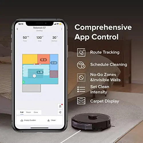 Roborock S7 Robot Vacuum and Mop, 2500PA Suction & Sonic Mopping, Multi-Level Mapping, Mop Floors and Vacuum Carpets - Black roborock