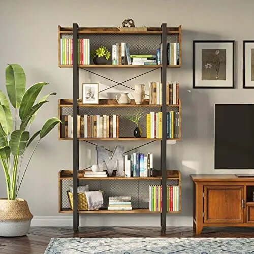 Rolanstar Bookshelf | 6 Tier Bookcase with Top Edge, 71" - Rustic Brown Rolanstar