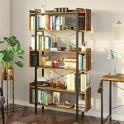 Rolanstar Bookshelf | 6 Tier Bookcase with Top Edge, 71" - Rustic Brown Rolanstar