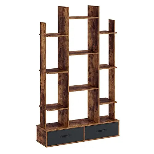 Rolanstar Bookshelf with 2 Drawers | Rustic Wood Bookshelves - Brown Rolanstar