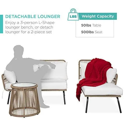 Rope Woven Sectional Patio Furniture L-Shaped Sofa Set - White Best Choice Products