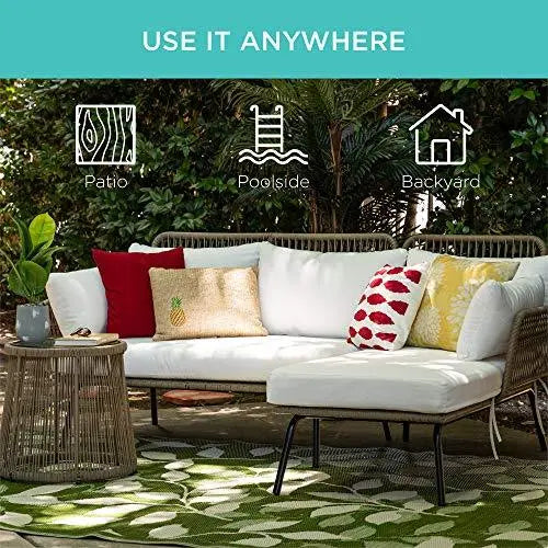 Rope Woven Sectional Patio Furniture L-Shaped Sofa Set - White Best Choice Products