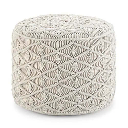 SIMPLIHOME Coates Round Macrame Modern Pouf - Natural SIMPLIHOME
