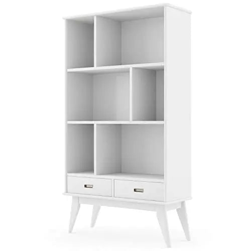 SIMPLIHOME Draper Bookcase | Solid Hardwood Modern Bookcase - White SIMPLIHOME