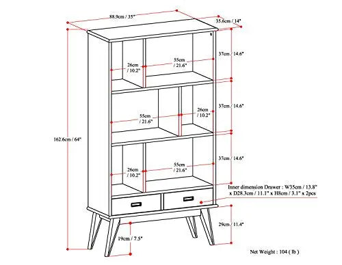 SIMPLIHOME Draper Bookcase | Solid Hardwood Modern Bookcase - White SIMPLIHOME
