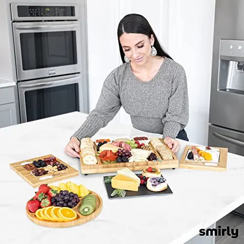 SMIRLY Cheese Board | Extra Large Bamboo Charcuterie Board Set SMIRLY