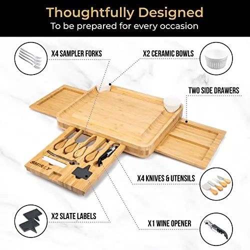 SMIRLY Cheese Board | Large Bamboo Charcuterie Board Set SMIRLY