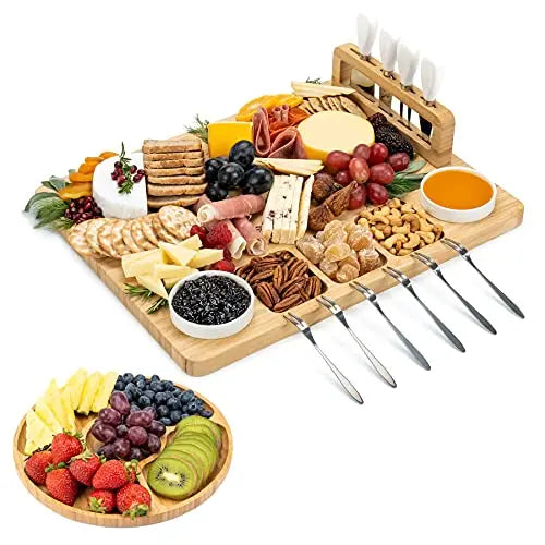 SMIRLY Cheese Board | Large Bamboo Charcuterie Board Set, Cheese Tray Platter SMIRLY