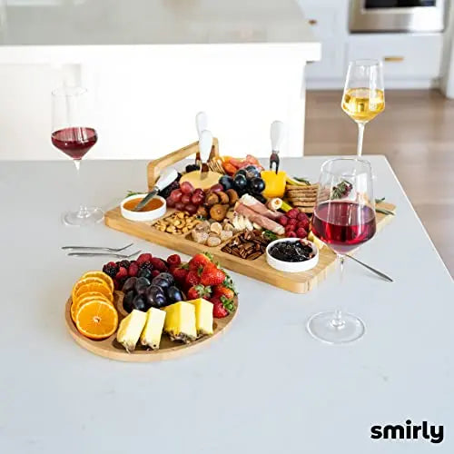 SMIRLY Cheese Board | Large Bamboo Charcuterie Board Set, Cheese Tray Platter SMIRLY