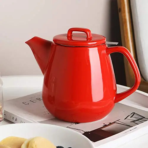 SWEEJAR Teapot | Large Ceramic Teapot with Infuser, 40 oz - Red SWEEJAR