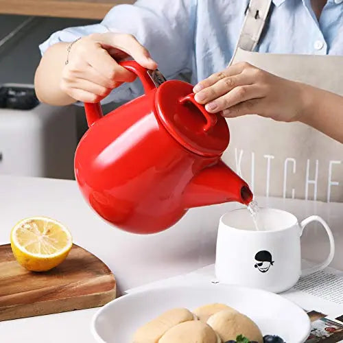 SWEEJAR Teapot | Large Ceramic Teapot with Infuser, 40 oz - Red SWEEJAR