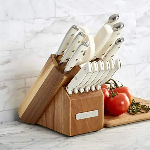 Sabatier Forged Triple Rivet 15-Piece Knife Block Set - White Sabatier