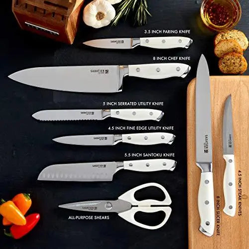 Sabatier Forged Triple Rivet 15-Piece Knife Block Set - White Sabatier