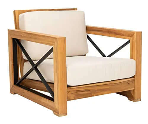 Safavieh CPT1009A Couture Curacao Brazilian Teak Outdoor Patio Club Chair - Natural/White Safavieh