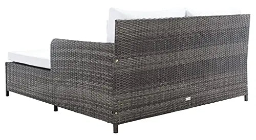 Safavieh Cadeo Outdoor Daybed | Brown Cushion Patio Lounger - Grey/White Safavieh