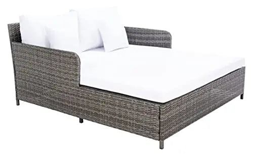 Safavieh Cadeo Outdoor Daybed | Brown Cushion Patio Lounger - Grey/White Safavieh