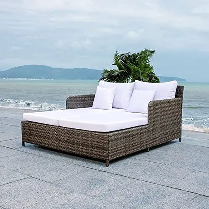 Safavieh Cadeo Outdoor Daybed | Brown Cushion Patio Lounger - Grey/White Safavieh