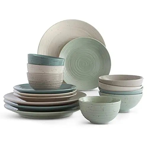 Sango Siterra Artist's Blend 16-Piece Stoneware Dinnerware Set - Multicolor Green Sango