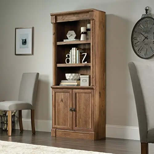 Sauder Palladia Bookcase Library with Doors - Vintage Oak Finish Sauder