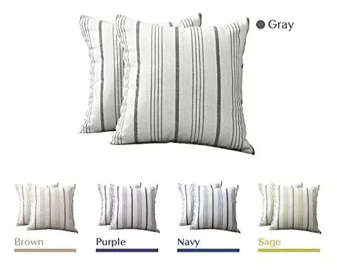 Set of 2 Decorative Accent Farmhouse Modern Throw Pillow Cover, 18"x18" - Off White with Grey Stripes Sunlit