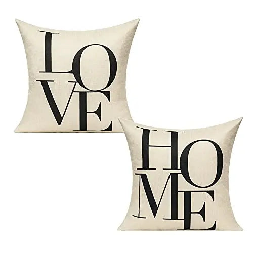 Set of 2 Decorative Letter Love Home Quote Throw Pillow Covers, 18" x 18" - Beige/Black All Smiles