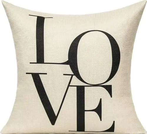 Set of 2 Decorative Letter Love Home Quote Throw Pillow Covers, 18" x 18" - Beige/Black All Smiles