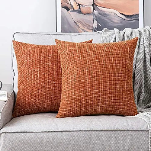 Set of 2 Decorative Modern Throw Pillow Covers Farmhouse Style Linen Cushion Cases, 18" x 18" - Orange MIULEE