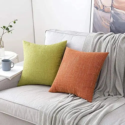 Set of 2 Decorative Modern Throw Pillow Covers Farmhouse Style Linen Cushion Cases, 18" x 18" - Orange MIULEE