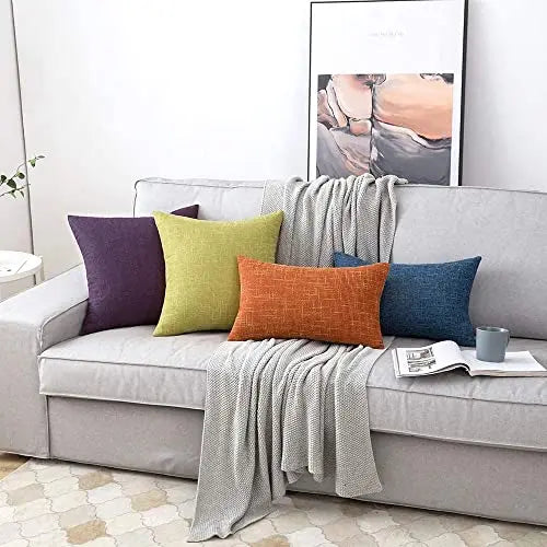 Set of 2 Decorative Modern Throw Pillow Covers Farmhouse Style Linen Cushion Cases, 18" x 18" - Orange MIULEE