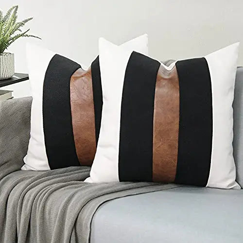 Jansen Faux Leather and Linen Throw Pillow Covers