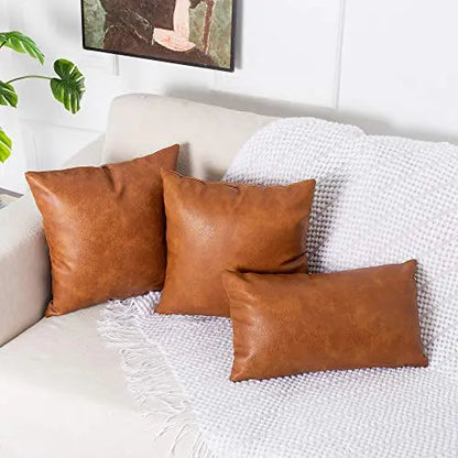 Set of 2 Premium Faux Modern Leather Throw Pillow Covers, 12"x20" - Brown PANOD