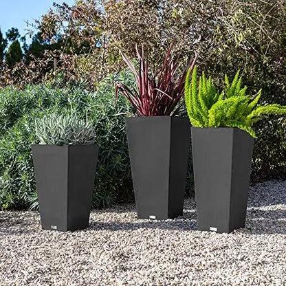 Set of 2 Veradek V-Resin Indoor/Outdoor Taper Planters - Black Veradek