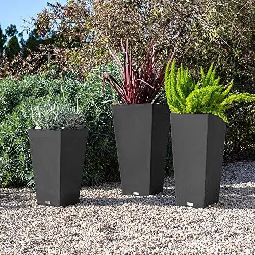 Set of 2 Veradek V-Resin Indoor/Outdoor Taper Planters - Black Veradek