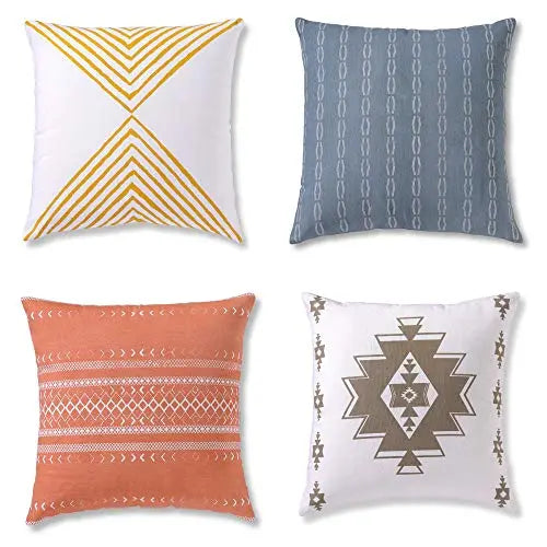 Set of 4 Decorative Bohemian Throw Pillow Covers | Cushion Pillow Cases, 18"x18" - Multicolor Folkulture