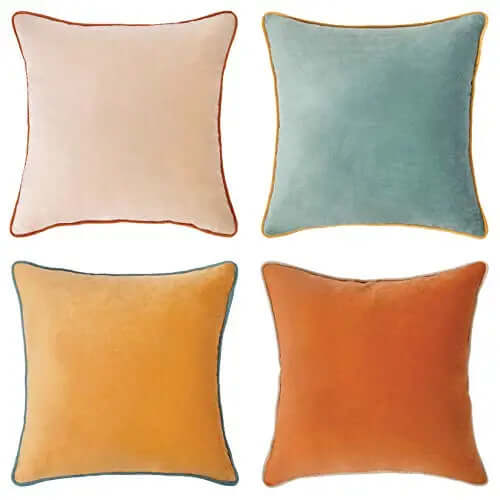 Set of 4 Modern Decorative Throw Pillow Covers | Soft Velvet Double-Sided Cushion Cases, 18"x18" - Orange/Teal MONDAY MOOSE