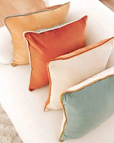 Set of 4 Modern Decorative Throw Pillow Covers | Soft Velvet Double-Sided Cushion Cases, 18"x18" - Orange/Teal MONDAY MOOSE