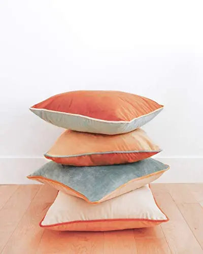 Set of 4 Modern Decorative Throw Pillow Covers | Soft Velvet Double-Sided Cushion Cases, 18"x18" - Orange/Teal MONDAY MOOSE