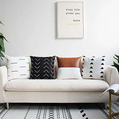 Set of 4 Modern Faux Leather Modern Throw Pillow Covers, 18"x18" - Cream, Brown, Black JOJUSIS