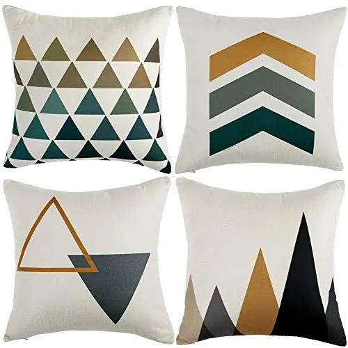 Set of 4 Pillow Covers | Modern Geometric Style Decorative Throw Pillow Covers, 18" x 18" - Yellow/Gray WLNUI