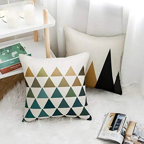 Set of 4 Pillow Covers | Modern Geometric Style Decorative Throw Pillow Covers, 18" x 18" - Yellow/Gray WLNUI