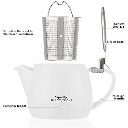 Small White Ceramic Teapot, 1-2 cups, With Infuser - Matte Finish Tealyra