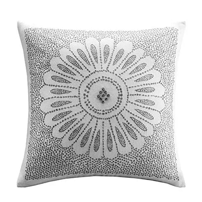 Sofia Cotton Modern Accent Throw Pillow | Casual Embroidered Decorative Pillow, 20"x20" - Grey INK+IVY