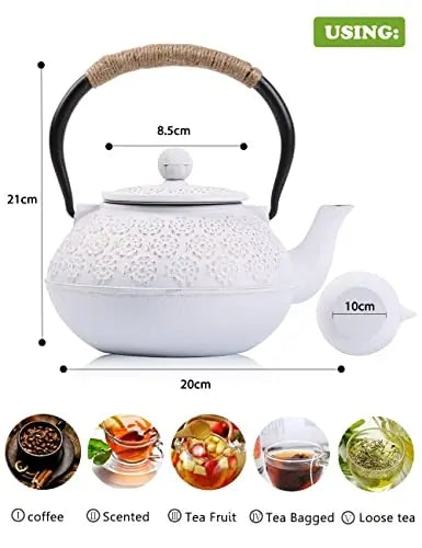 Sotya Cast Iron Teapot | Tetsubin Japanese Tea Kettle, 40 OZ - White Sotya